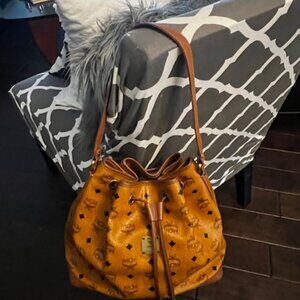 MCM Visetos Bucket Bag Drawstring | Cognac | Authentic | Vintage